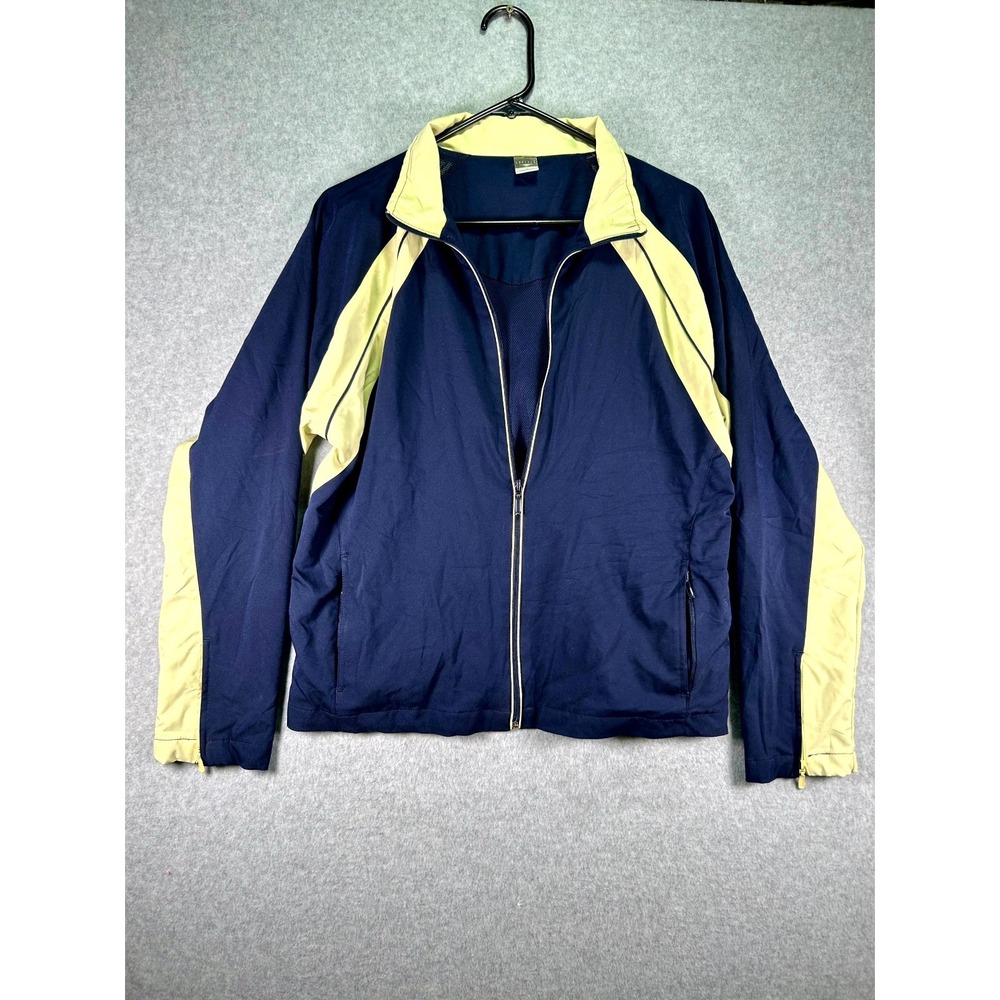 Cheetah Track Jackets Women L Navy Light Yellow Mesh Lined Full Zip Windbreaker